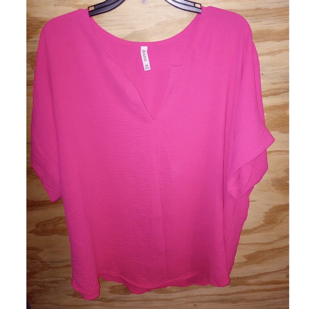 Zenana Top Hot Pink Vneck Blouse Flowy 2x